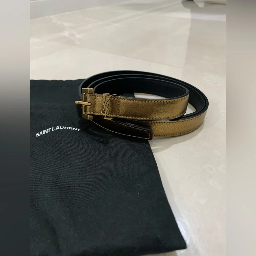 Saint Laurent YSL Logo Metallic Leather Belt